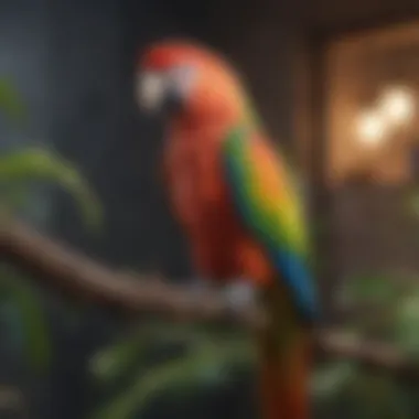 A vibrant parrot perched on a branch, showcasing its colorful feathers.