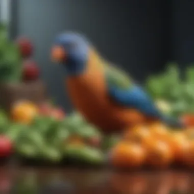 Fresh fruits and vegetables suitable for pet birds