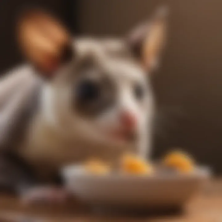 A close-up of a sugar glider enjoying a healthy snack