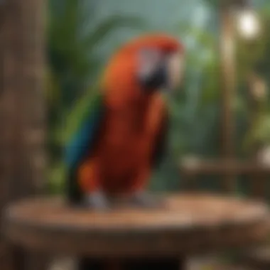 Interior of a well-equipped macaw habitat