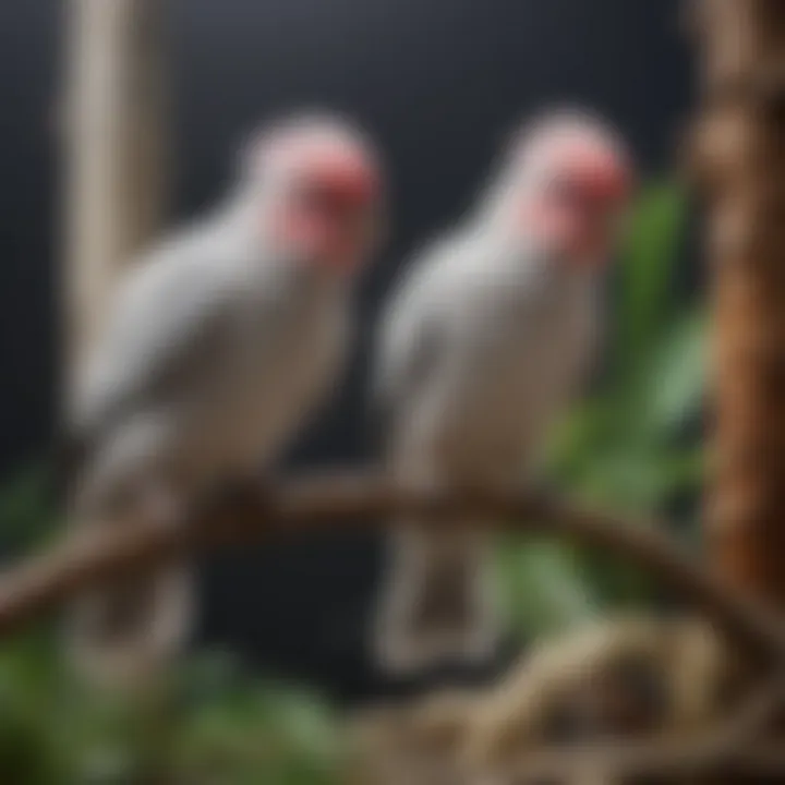 Well-positioned perches in a cockatiel's spacious habitat