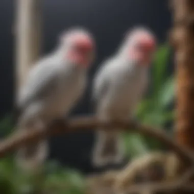 Optimal Positioning of Perches in Cockatiel Habitat Well-positioned perches in a cockatiel's spacious habitat