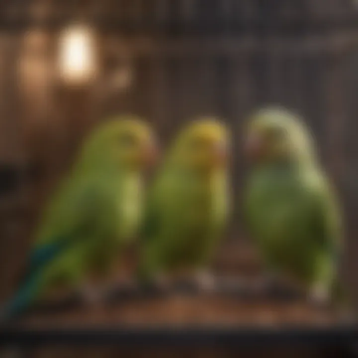 Happy parakeets enjoying their cage environment