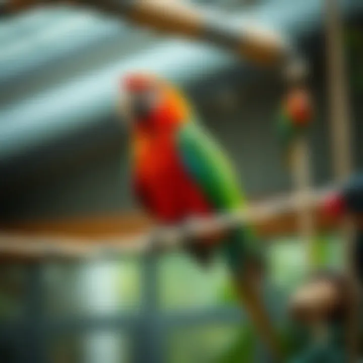 Active Lifestyle for Pet Birds Parrot exercising on a gym structure