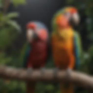 A colorful parrot perched on a branch, symbolizing avian rehabilitation.