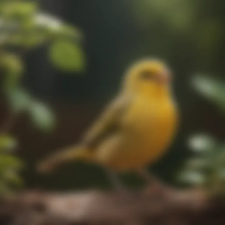 A serene canary singing in a cozy habitat