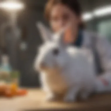 Veterinarian examining a rabbit in a clinical setting