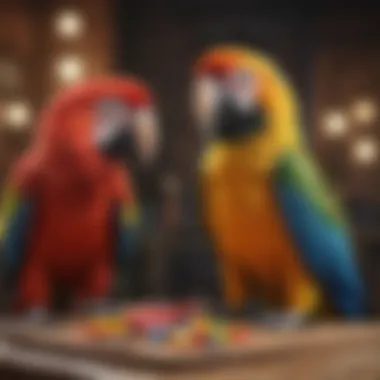 Happy macaw playing with a puzzle toy