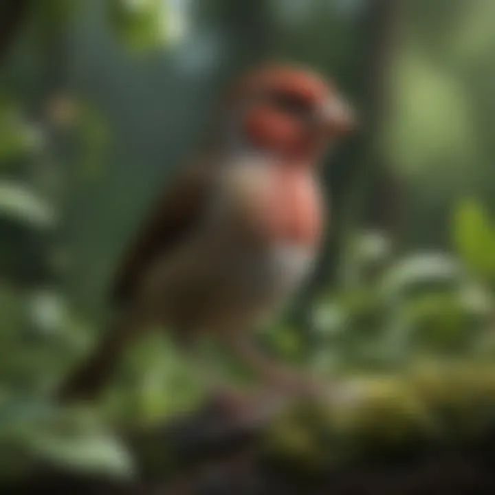 An elegant finch amidst lush greenery, representing its natural habitat.