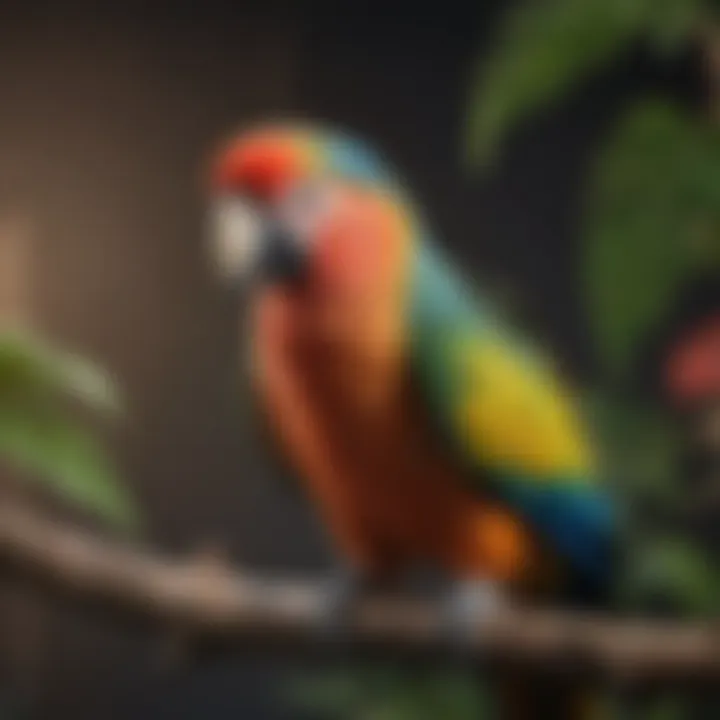 Colorful parrot perched on a branch, showcasing vibrant feathers.