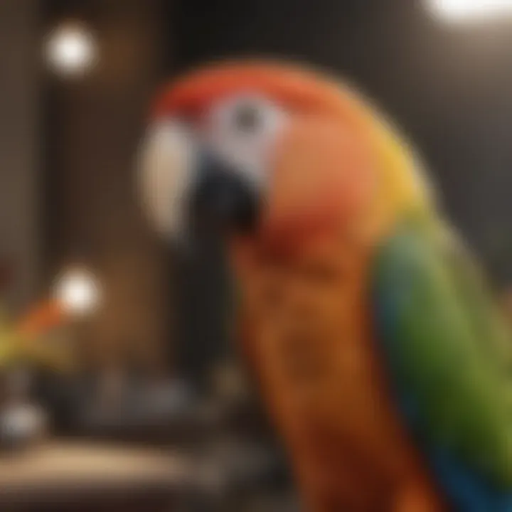 A serene environment with a parrot showing curiosity.