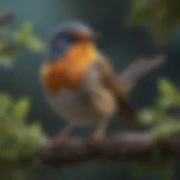 A close-up of a vibrant songbird perched on a branch, singing melodiously.