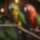 A vibrant parrot perched on a branch, showcasing its colorful feathers