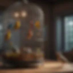 Spacious bird cage with various perches and toys
