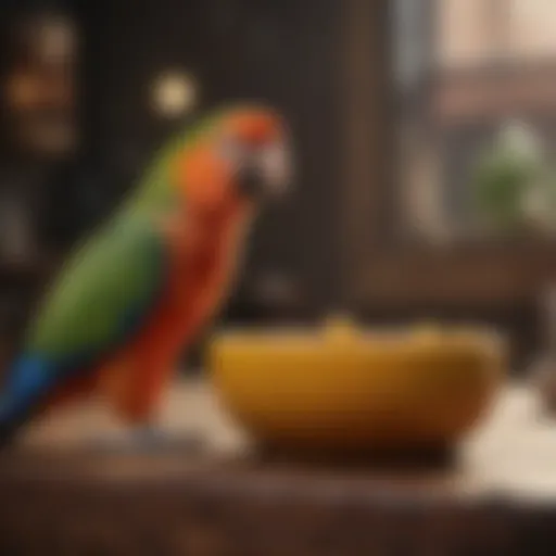 A variety of parrot feeding bowls made from different materials