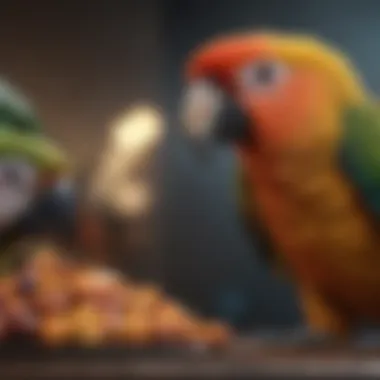 Close-up of various vitamin supplements specifically designed for parrots