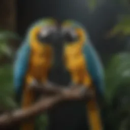 A vibrant blue and gold macaw perched on a branch, showcasing its dazzling feathers.