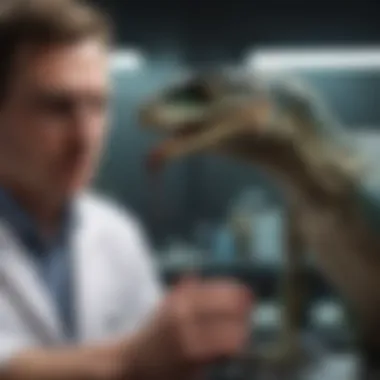 A medical professional studying reptilian venom in a laboratory setting.