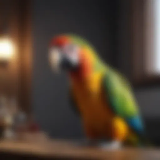 A vibrant parrot articulating words with clarity