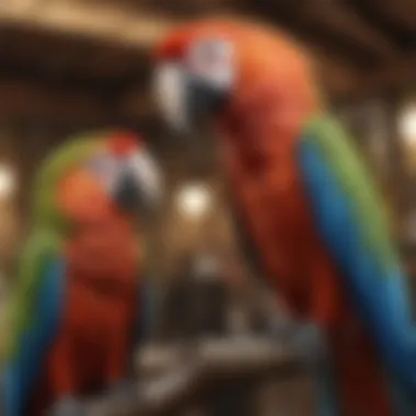 A macaw interacting playfully with its owner.