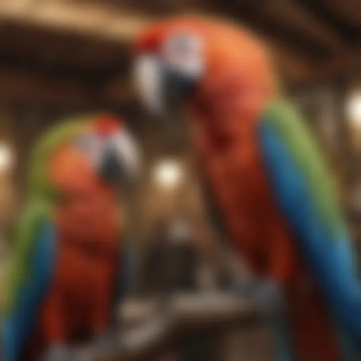 A macaw interacting playfully with its owner.