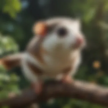 A close-up of a pet glider perched on a branch, showcasing its gliding membranes.