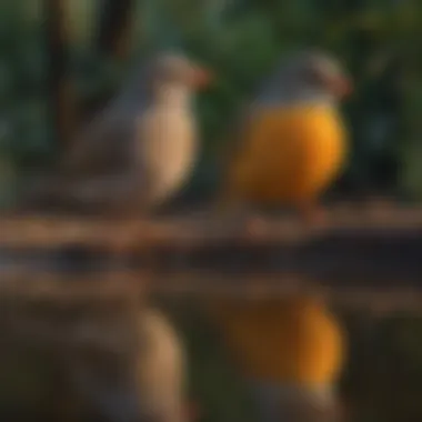 Reflection and Social Behavior in Birds A bird observing its reflection, indicating social behavior and possible bonding.