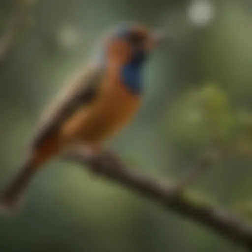 A vibrant male songbird perched on a branch, singing melodiously