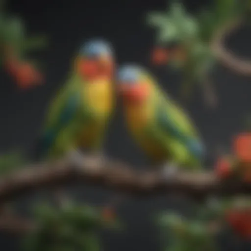 Colorful parakeets perched on a branch