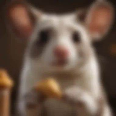 A close-up of a pet glider enjoying a healthy treat