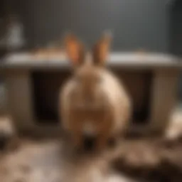 Rabbit exploring a litter box