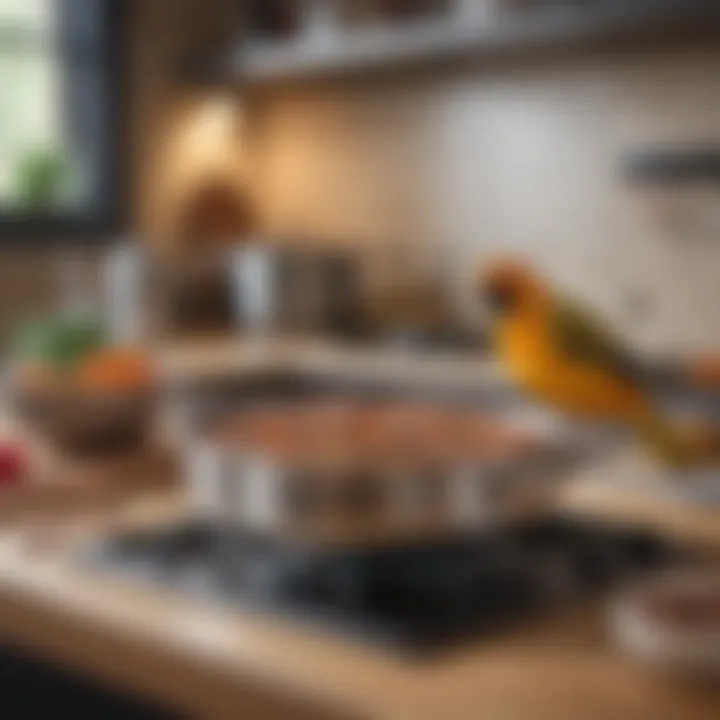 A selection of top-rated brands for bird safe cookware displayed on a countertop.