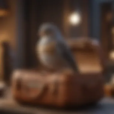 Ensuring Comfort: A Bird in a Cozy Carrier A serene bird in a cozy carrier
