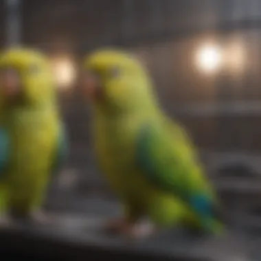 Comfortable interior of a parakeet travel cage with perches