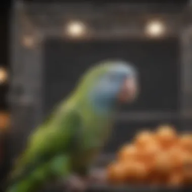 A Parakeet Settled in Its Travel Cage A parakeet happily settled in its travel cage