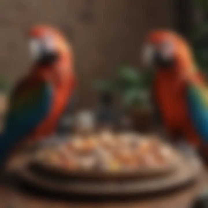 A close-up of homemade macaw treats displayed on a rustic plate, emphasizing the ingredients used.