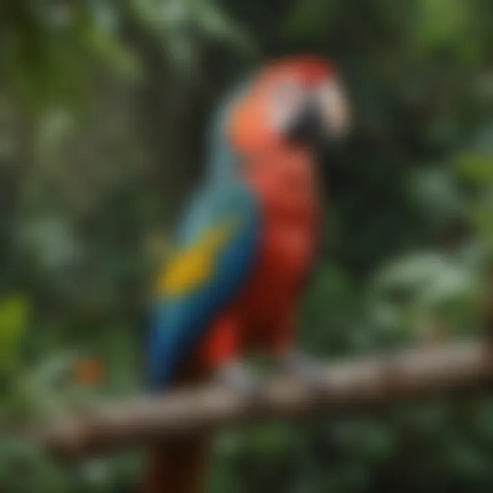 A macaw enjoying a natural treat, perched on a branch with vibrant foliage in the background.