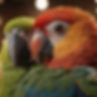 Close-up of a parrot cuddling with its caregiver, showcasing a bond.