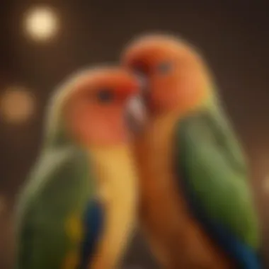 A lovebird preening its partner, symbolizing affection and trust.