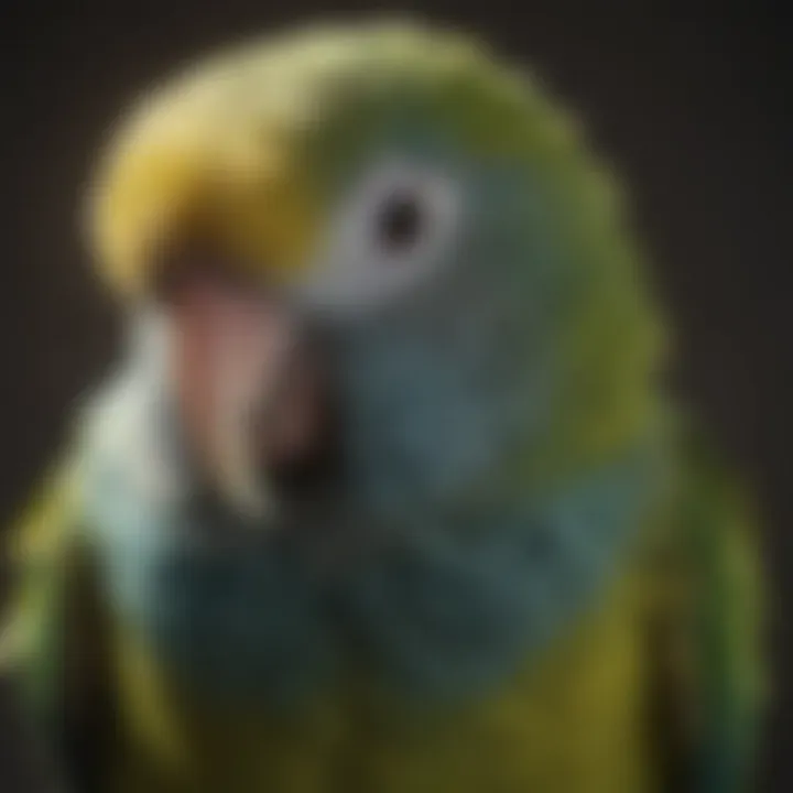 Close-up of parakeet with ruffled feathers, indicating distress