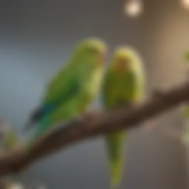 Vibrant parakeet perched on a branch displaying signs of alertness