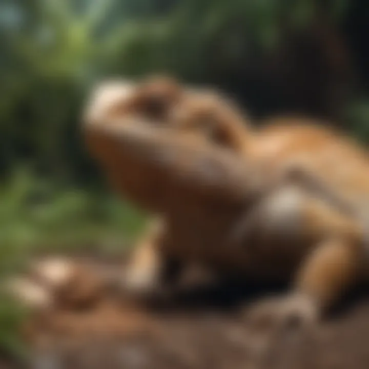 Bearded dragon enjoying its food in a natural setting