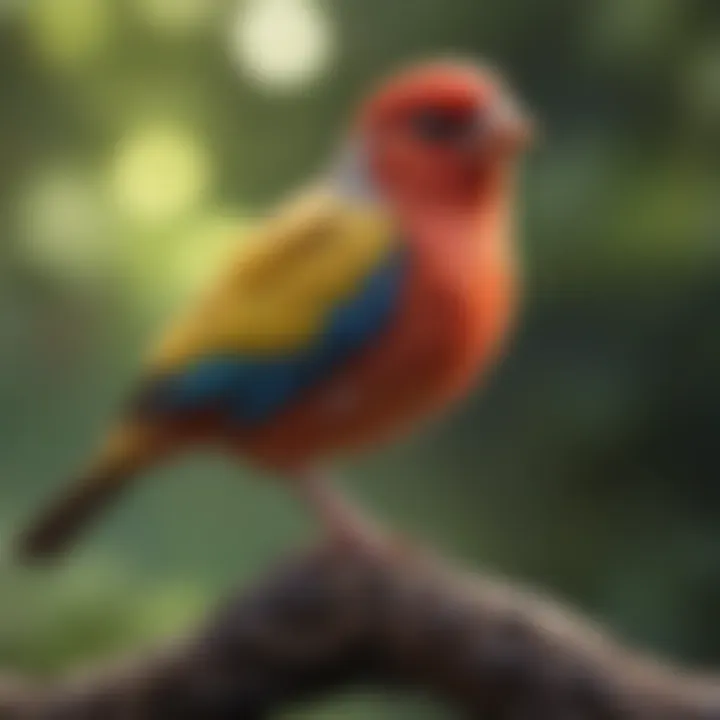 A colorful pet bird perched on a branch, illustrating avian health.