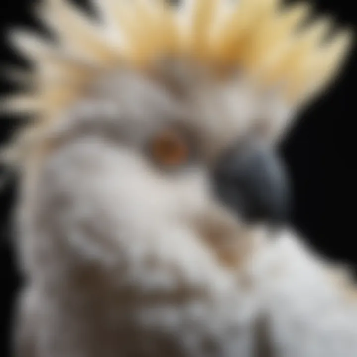 A close-up of a cockatoo displaying its expressive eyes and feather patterns.