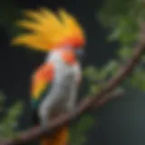 A vibrant cockatoo perched on a branch showcasing its colorful plumage.