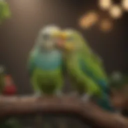 A pair of colorful parakeets perched together, showcasing their bond.