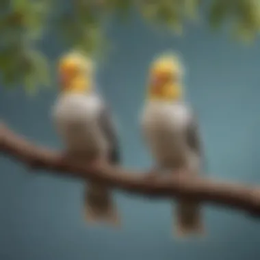 Colorful cockatiels perched on a branch