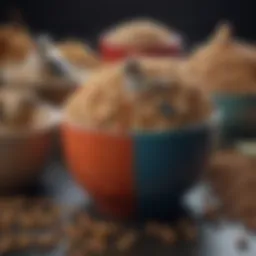 A variety of grains suitable for pet birds displayed in colorful bowls