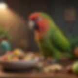 Colorful array of healthy treats for Green Cheek Conures