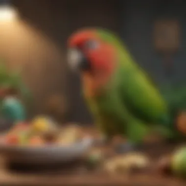 Colorful array of healthy treats for Green Cheek Conures